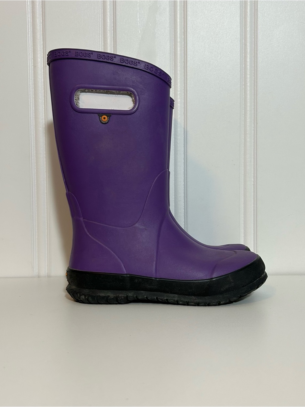 Bogs kids purple rain boots plush lined with handles